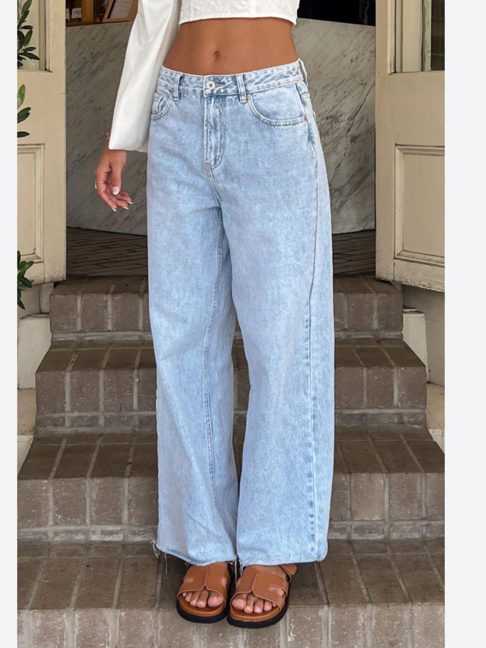 Beginning Boutique Light Blue Boyfriend Wide-Leg Jeans